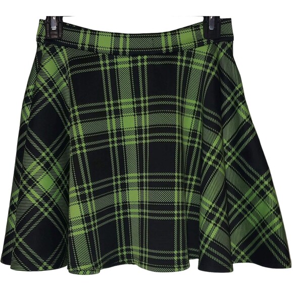Hot Topic Green Black Plaid Zipper Short Skirt with pockets, Womens Size SM - Picture 3 of 4